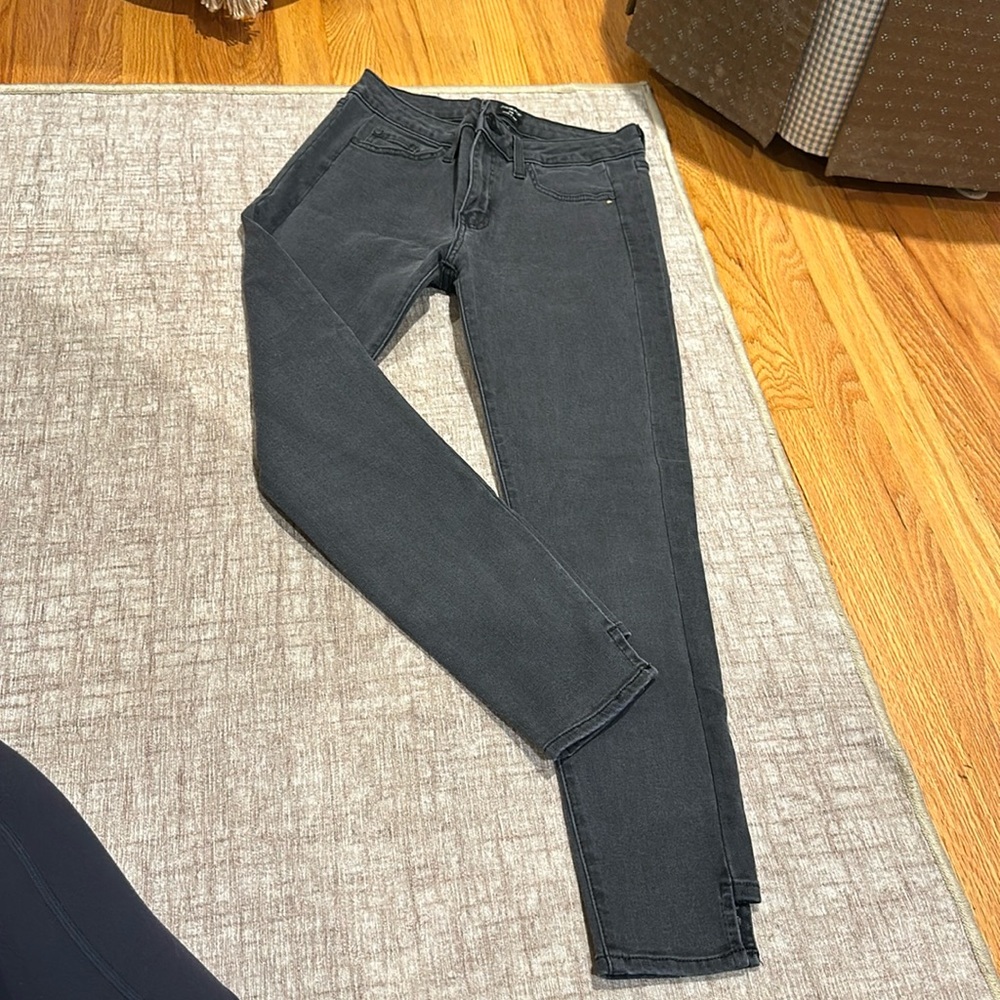 Just Black dark grey skinny jeans with square cut out at bottom